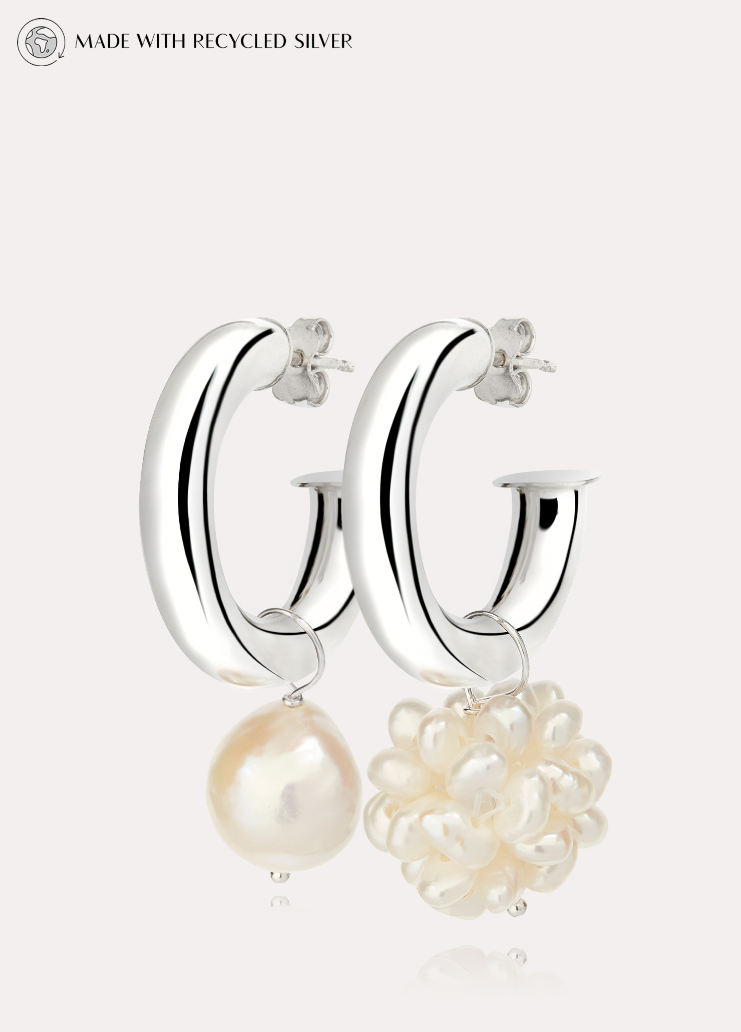 Chunky Silver Hoops - Pearl Mix & Match